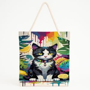 Şapkacı ve gülümseyen kedi baskılı fantastik plaj Çantası