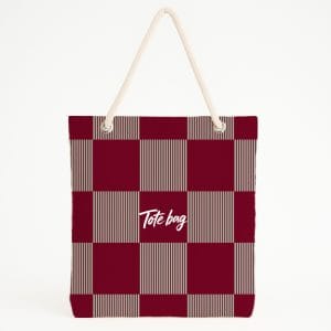 Bordo Bej Kare Desenli Retro Plaj Çantası