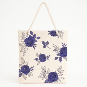 Bej Zeminli Mor Gül Desenli Plaj Çantası