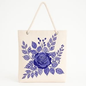 Bej Zeminli Mor Gül Desenli Plaj Çantası