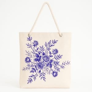 Bej Zeminli Mor Gül Desenli Plaj Çantası