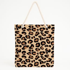 Bej Zeminli Leopar Desenli Plaj Çantası