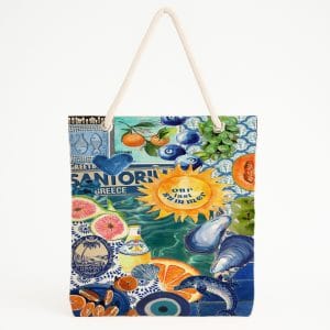 Santorini Temalı Renkli Desenli Plaj Çantası
