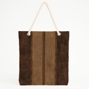 Kahverengi Halat Bordürlü Çizgili Plaj Çantası