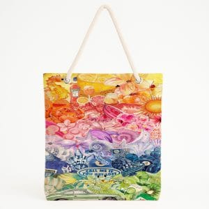 Gökkuşağı Temalı Kolaj Desenli Plaj Çantası