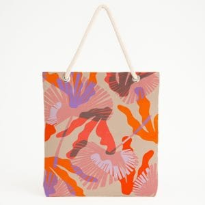 Renkli Botanik Desenli Bej Plaj Çantası