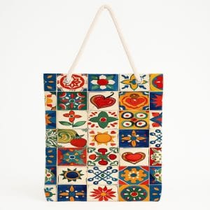 Kare Motifli Seramik Desenli Plaj Çantası