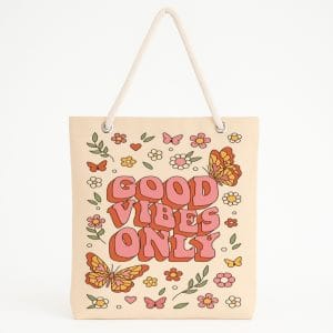 Good Vibes Only Temalı Çiçekli Plaj Çantası