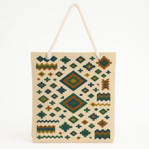 Etnik Geometri Desenli Bej Plaj Çantası