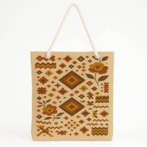 Folk-Art Desenli Bej Plaj Çantası