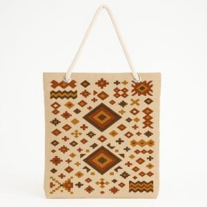 Etnik Elmas Desenli Bej Plaj Çantası
