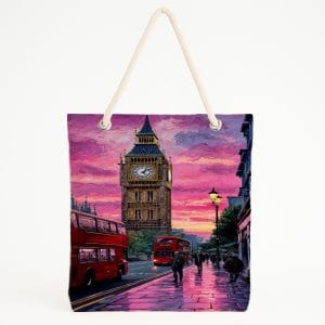 Big Ben ve Günbatımı Manzaralı Plaj Çantası
