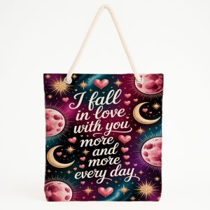 Sevgililer Günü Hediye Plaj Çantası, Kalp Ve Bulut Baskılı Tote Bag