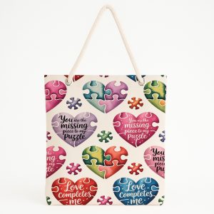 Sevgililer Günü Hediye Plaj Çantası, Kalp Ve Bulut Baskılı Tote Bag