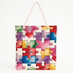 Sevgililer Günü Hediye Plaj Çantası, Kalp Ve Bulut Baskılı Tote Bag