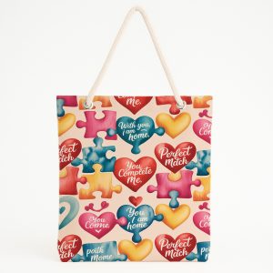 Sevgililer Günü Hediye Plaj Çantası, Kalp Ve Bulut Baskılı Tote Bag