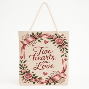 Sevgililer Günü Hediye Plaj Çantası, Kalp Ve Bulut Baskılı Tote Bag