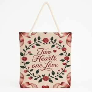 Sevgililer Günü Hediye Plaj Çantası, Kalp Ve Bulut Baskılı Tote Bag