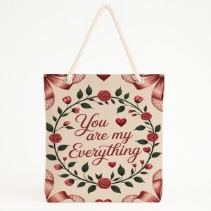 Sevgililer Günü Hediye Plaj Çantası, Kalp Ve Bulut Baskılı Tote Bag