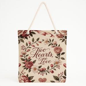 Sevgililer Günü Hediye Plaj Çantası, Kalp Ve Bulut Baskılı Tote Bag