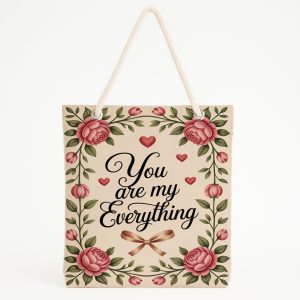 Sevgililer Günü Hediye Plaj Çantası, Kalp Ve Bulut Baskılı Tote Bag